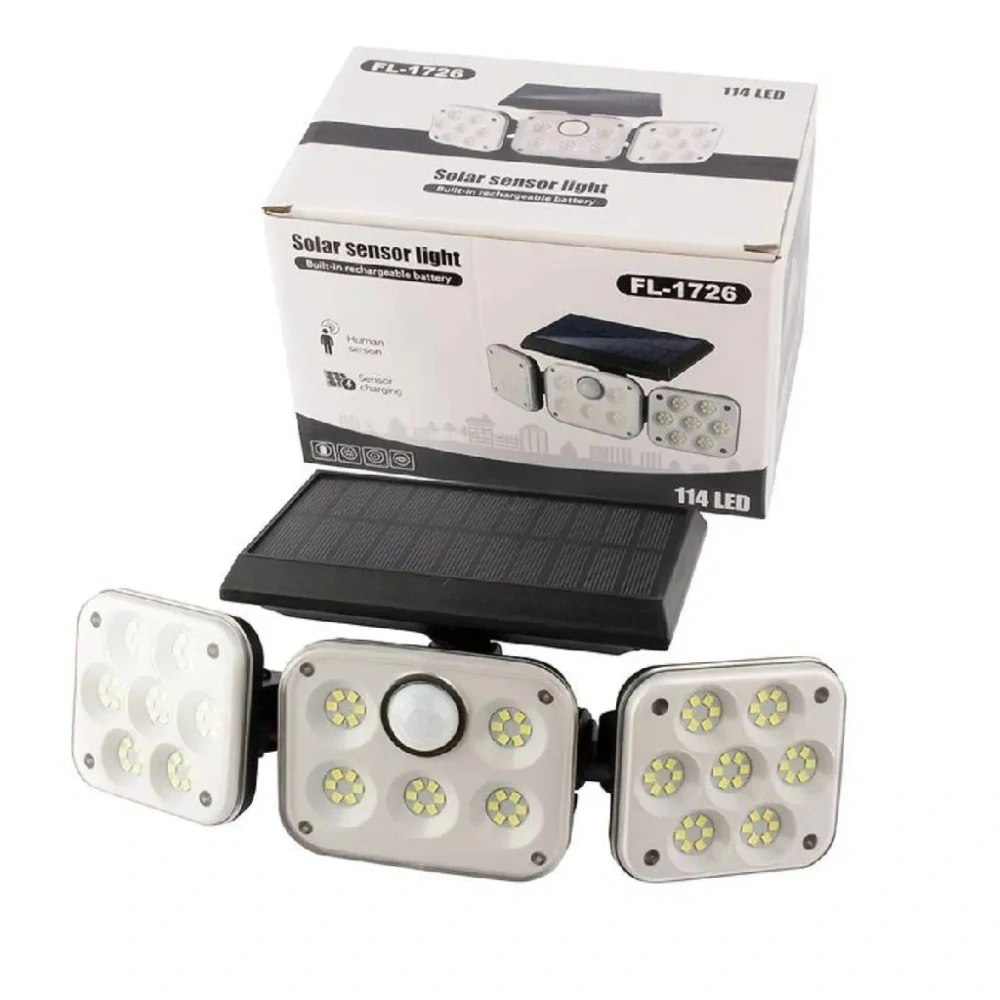 Solárny LED reflektor s pohybovým a súmrakovým senzorom, vonkajší, 3 nastaviteľné moduly