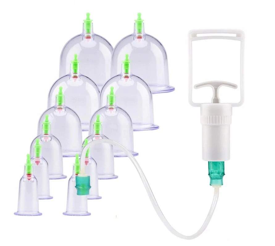 Čínske vákuové bankovanie, bezohňové, terapeutické, sada 12 kusov s pumpou