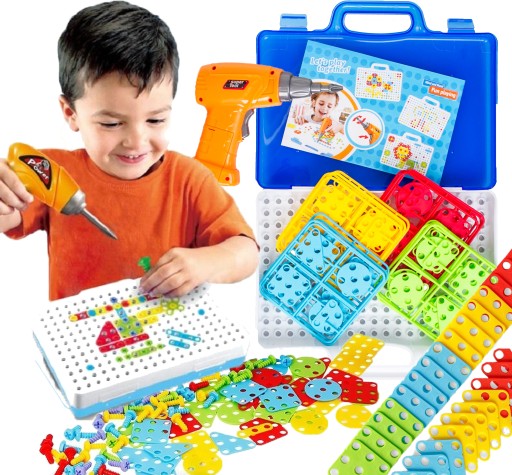 Mozaika detské puzzle plastové bloky + skrutkovač