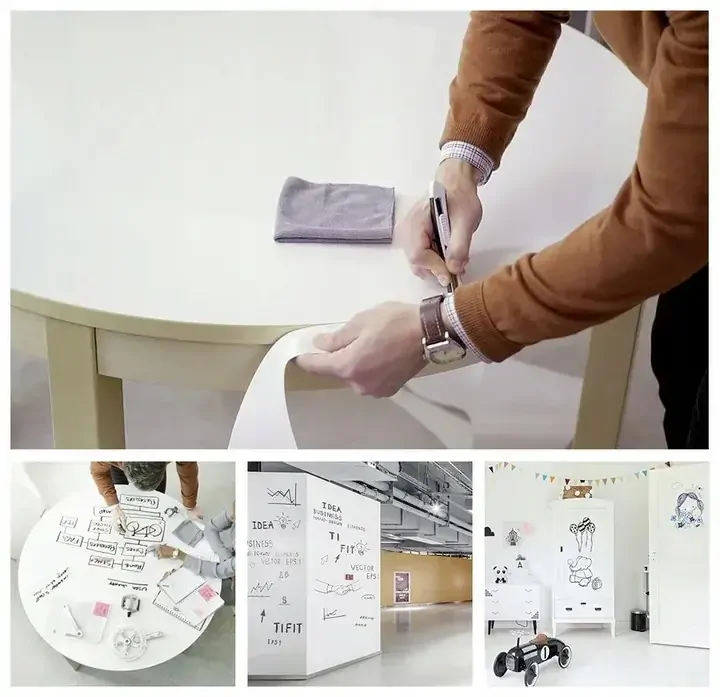 Biela samolepiaca tabuľa na kriedy + fixka 200x45cm