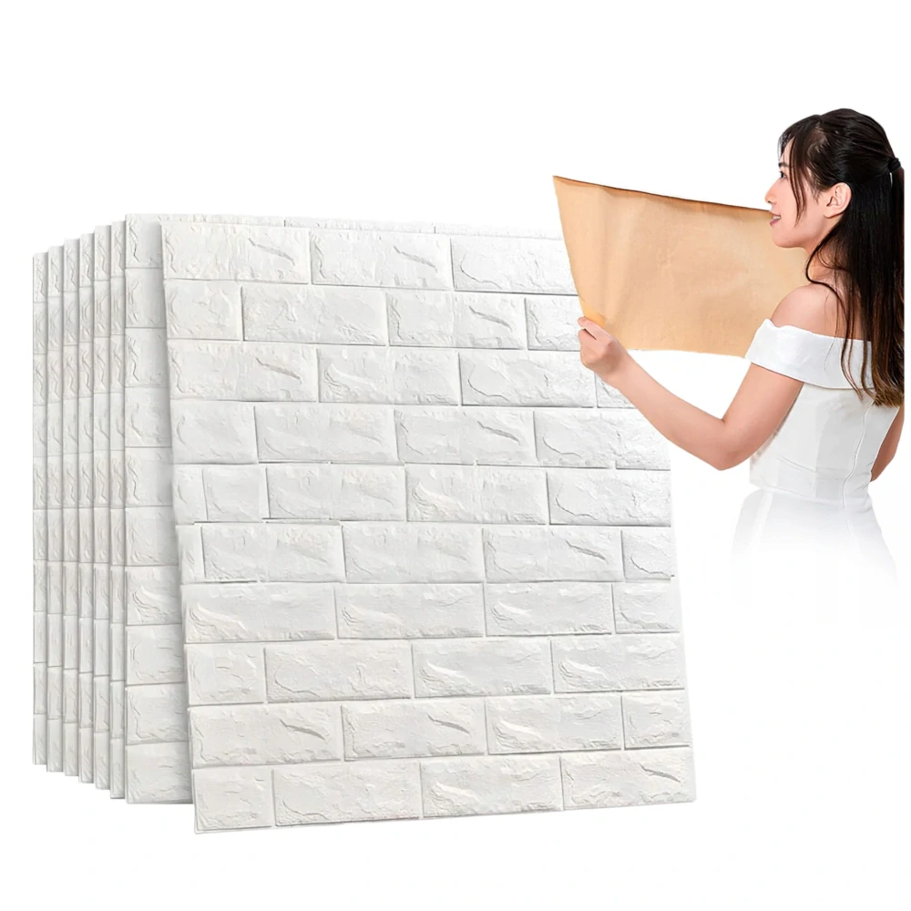 Panel samolepiaca penová tapeta 3D biela tehla kameň sada 10 ks dlaždíc 70x77cm