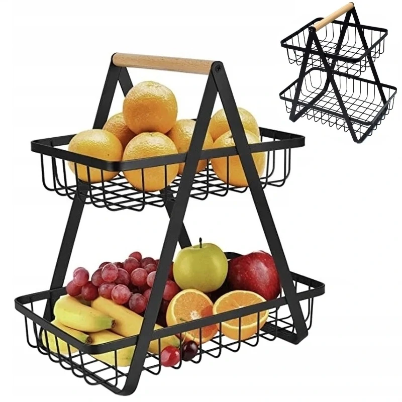 Kôš na ovocie a zeleninu kovový dekoratívny stojan dvojposchodový