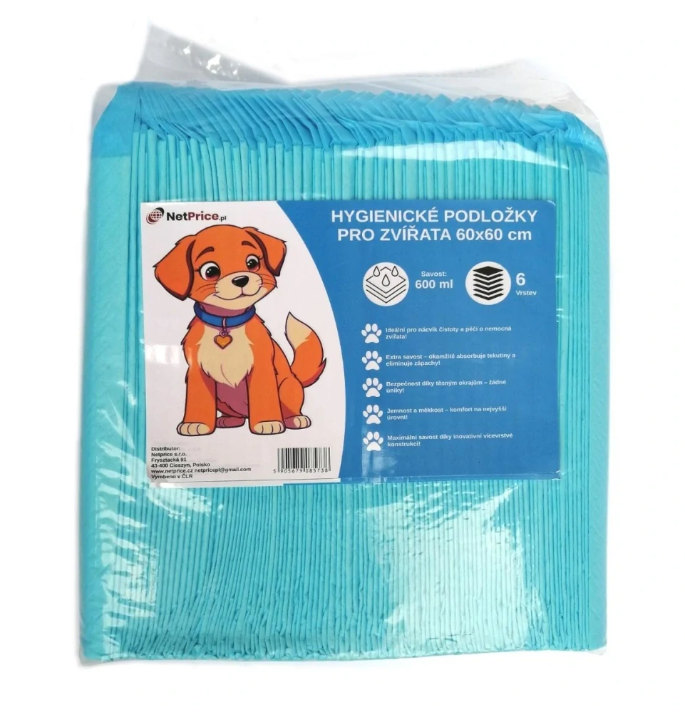 Hygienické podložky absorpčné 6 vrstvé pre psy a mačky 50 ks 60x60 cm