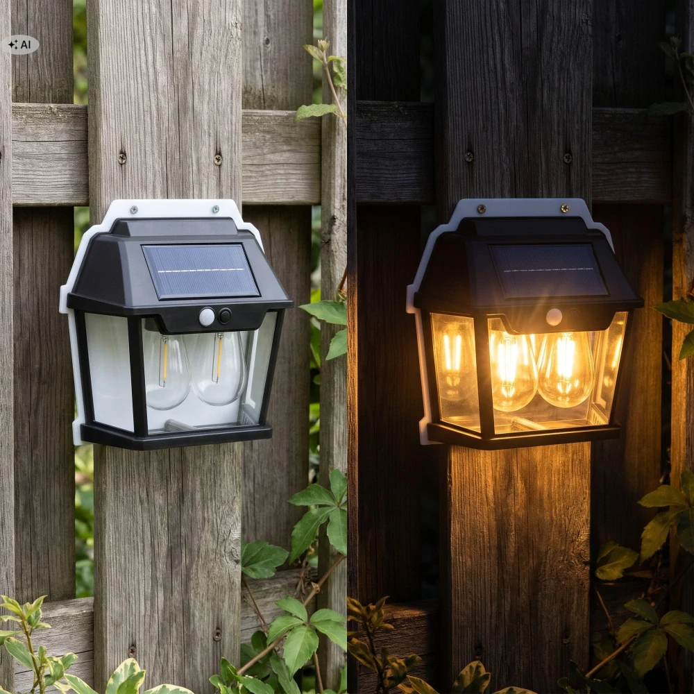 Solárna LED nástenná lampa solar 2x žiarovka so senzorom pohybu a súmraku