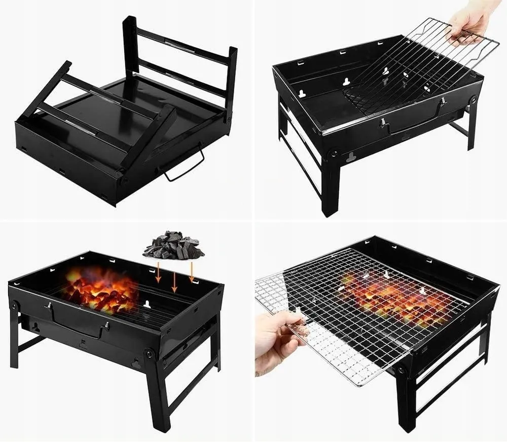 Prenosný cestovný skladací gril na drevené uhlie