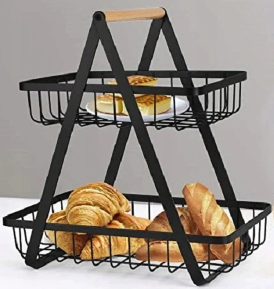 Kôš na ovocie a zeleninu kovový dekoratívny stojan dvojposchodový