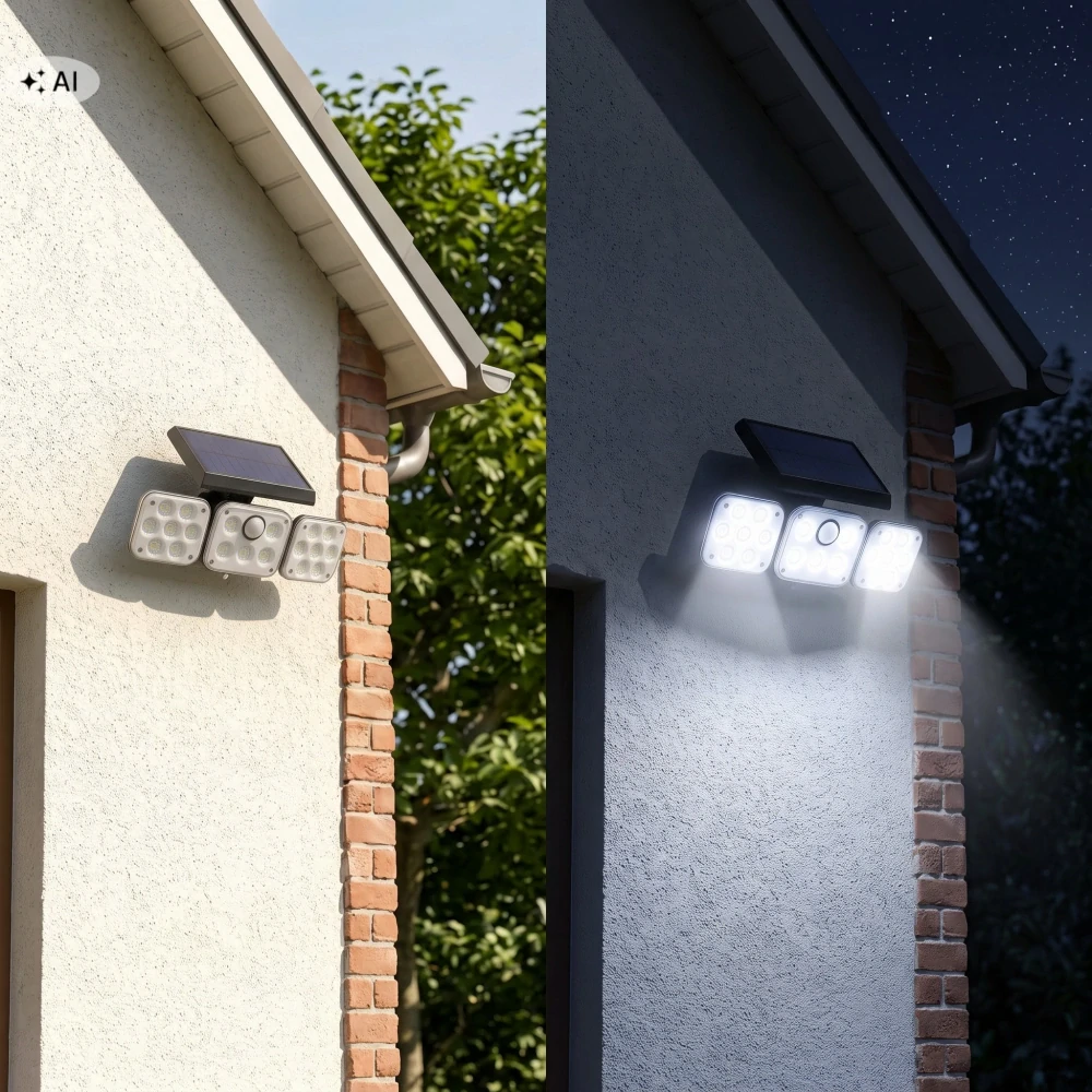Solárny LED reflektor s pohybovým a súmrakovým senzorom, vonkajší, 3 nastaviteľné moduly