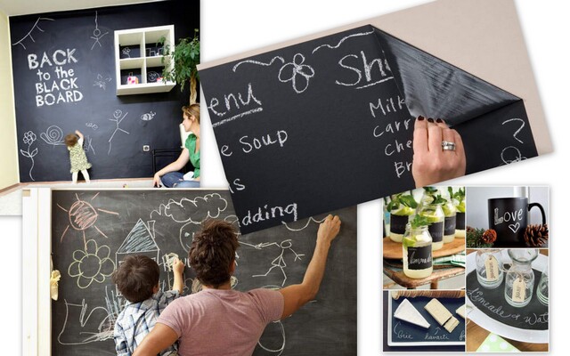 Samolepiaca tabuľa na stenu s kriedami