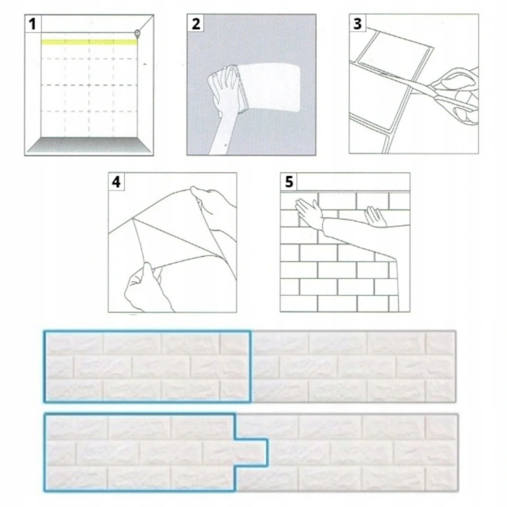 Panel samolepiaca penová tapeta 3D biela tehla kameň dlaždíc 70x77cm
