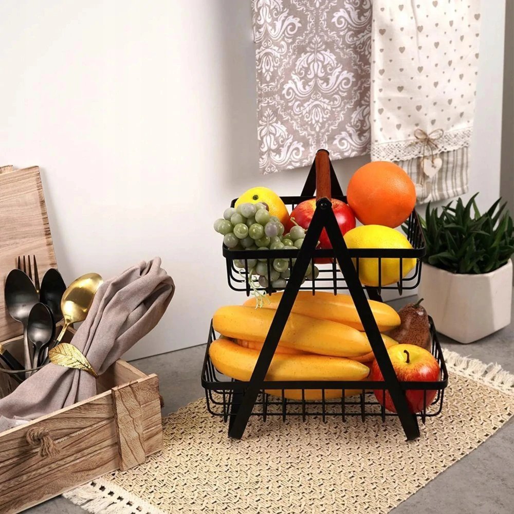 Kôš na ovocie a zeleninu kovový dekoratívny stojan dvojposchodový