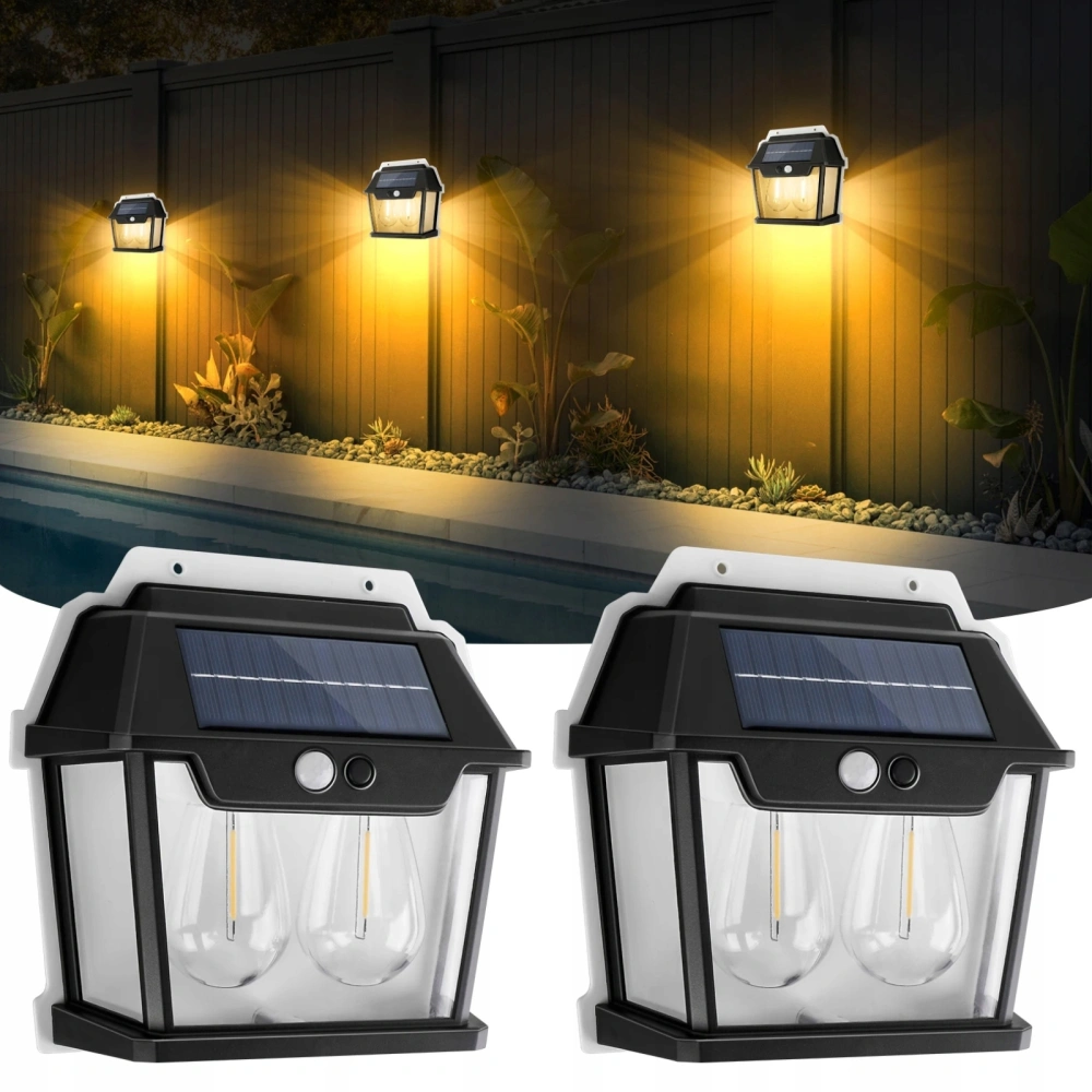 Solárna LED nástenná lampa solar 2x žiarovka so senzorom pohybu a súmraku