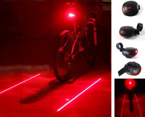 Zadné svetlo na bicykel s 5 led - 7 módov a 2 x laser
