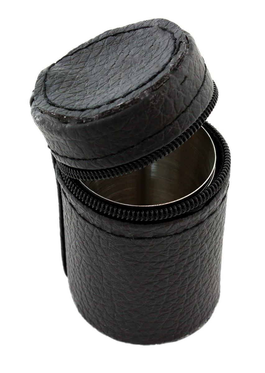 4 ks kovových panákov v koženkovom puzdre