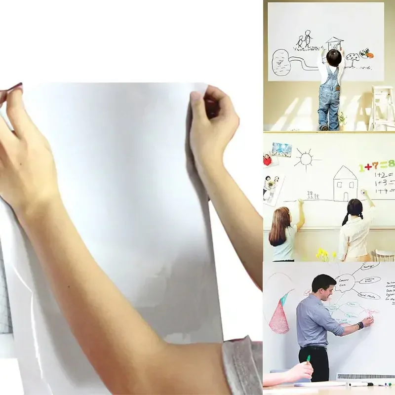 Biela samolepiaca tabuľa na kriedy + fixka 200x45cm