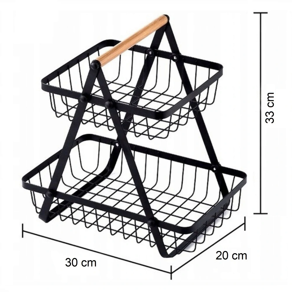 Kôš na ovocie a zeleninu kovový dekoratívny stojan dvojposchodový