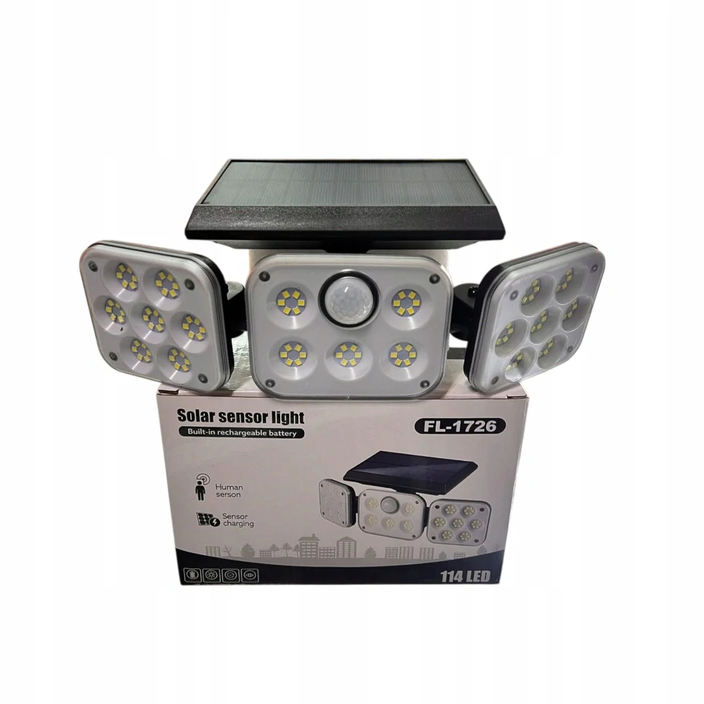 Solárny LED reflektor s pohybovým a súmrakovým senzorom, vonkajší, 3 nastaviteľné moduly