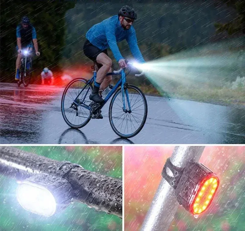 Vodeodolné LED svetlá na bicykel, súprava predná + zadná