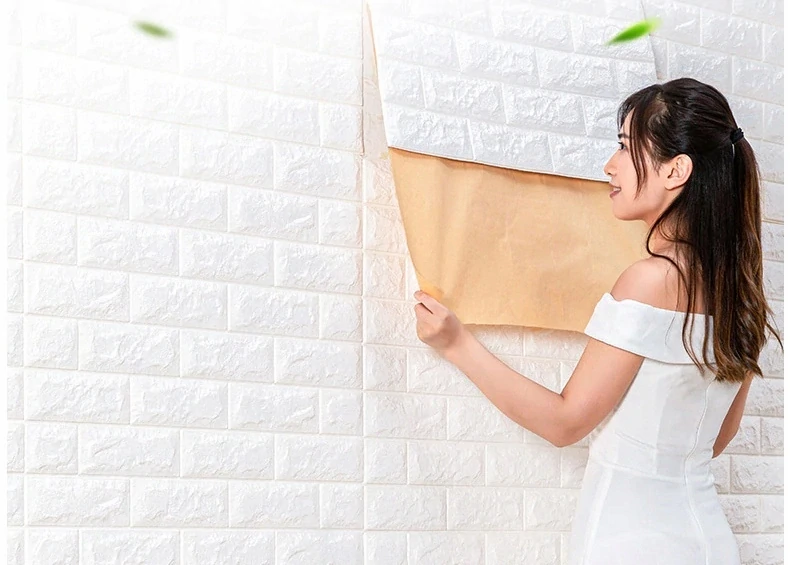 Panel samolepiaca penová tapeta 3D biela tehla kameň sada 10 ks dlaždíc 70x77cm