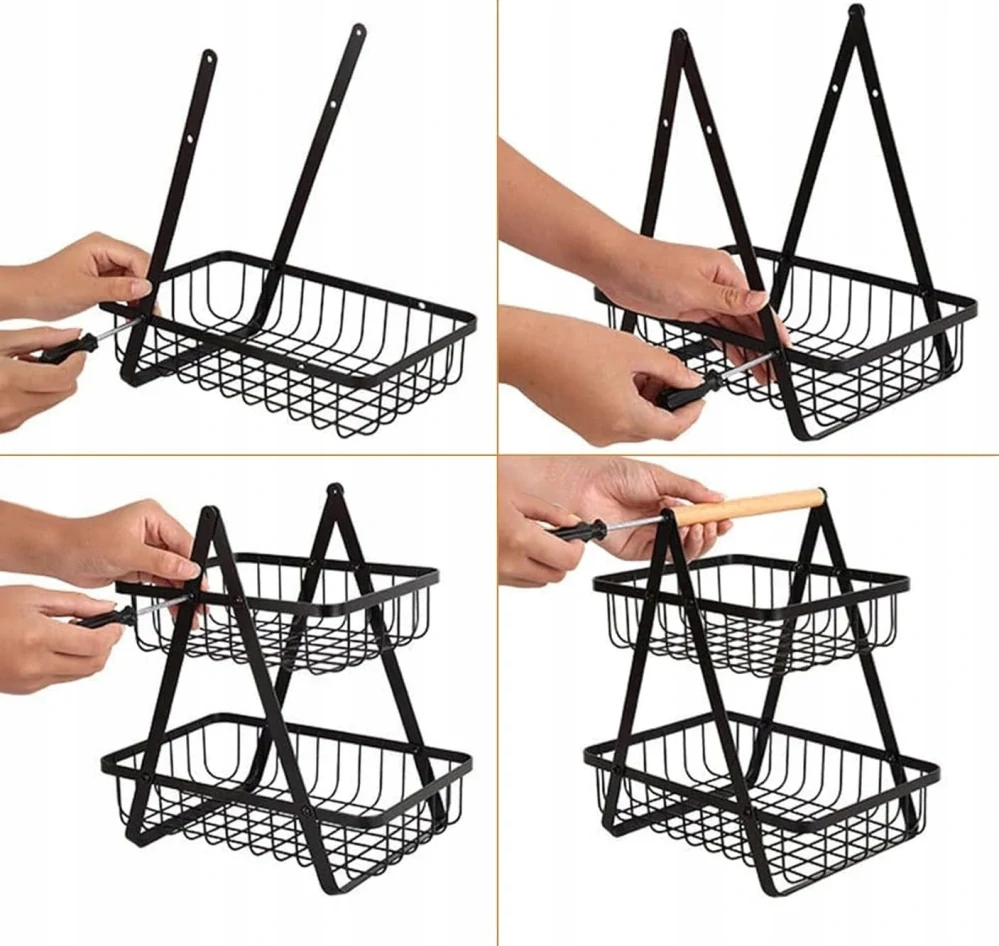 Kôš na ovocie a zeleninu kovový dekoratívny stojan trojposchodový