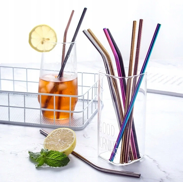 Nerezová slamky 10ks rovná + 2x kefka na čistenie