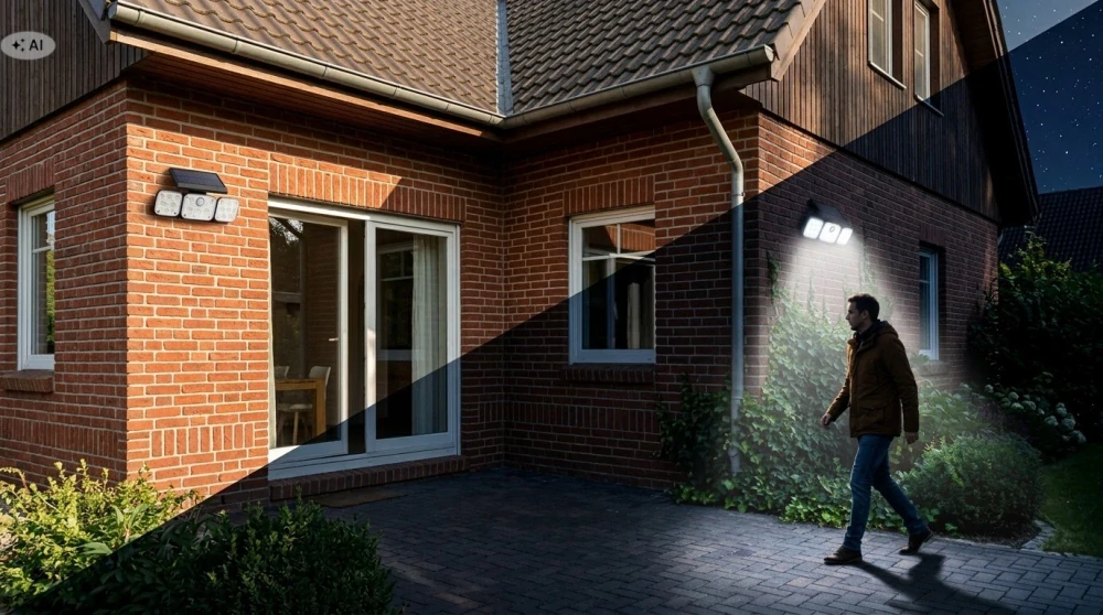 Solárny LED reflektor s pohybovým a súmrakovým senzorom, vonkajší, 3 nastaviteľné moduly