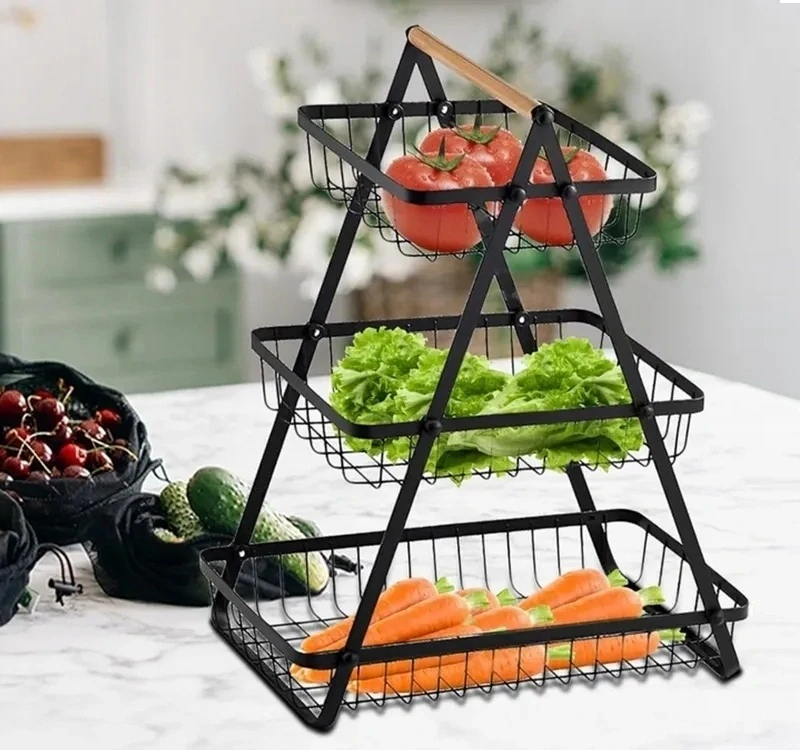 Kôš na ovocie a zeleninu kovový dekoratívny stojan trojposchodový