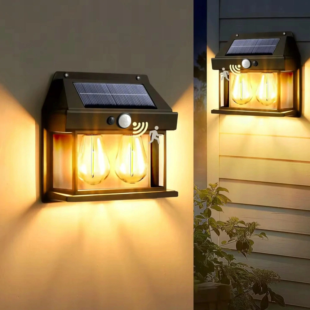 Solárna LED nástenná lampa solar 2x žiarovka so senzorom pohybu a súmraku