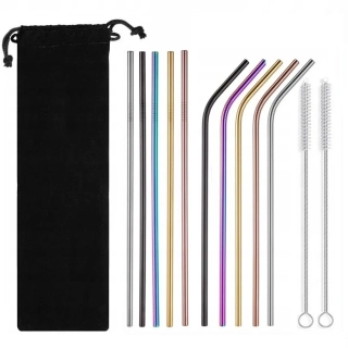 Nerezová slamky 10ks rovná + 2x kefka na čistenie