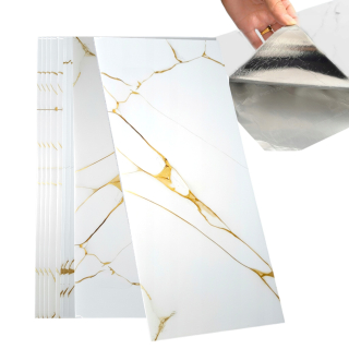 Panele samolepiace biela a zlaté mramorová penová tapeta nástenné 30x60cm 10 ks